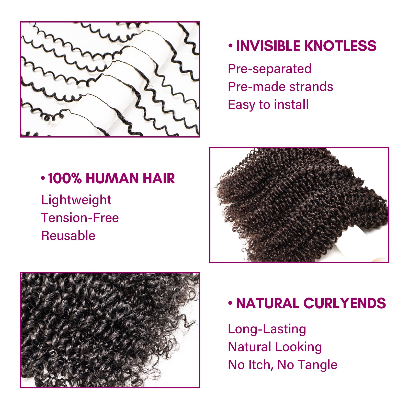 Exyhair 60G Afro Kinky Curly Natural Black Feather Crochet Hair Extension for boho hair, twist, braids and miracle knots