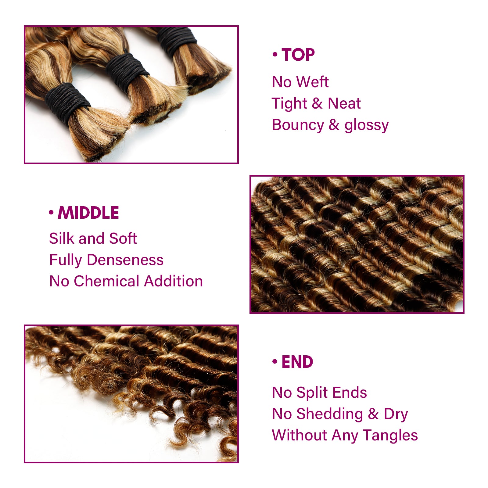 Exyhair 60G Water Wave Natural Black Bulk Human Hair Extensions for boho knotless braiding hair, twist, braids and miracle knots
