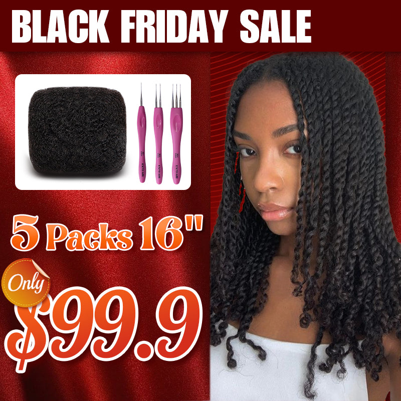 Exyhair 16 inch Tight Afro Kinky Bulk 100% Human Hair for Ideal to Make/ Repair Afro Hair Braids, Dreadlocks Extension, Afro Twist