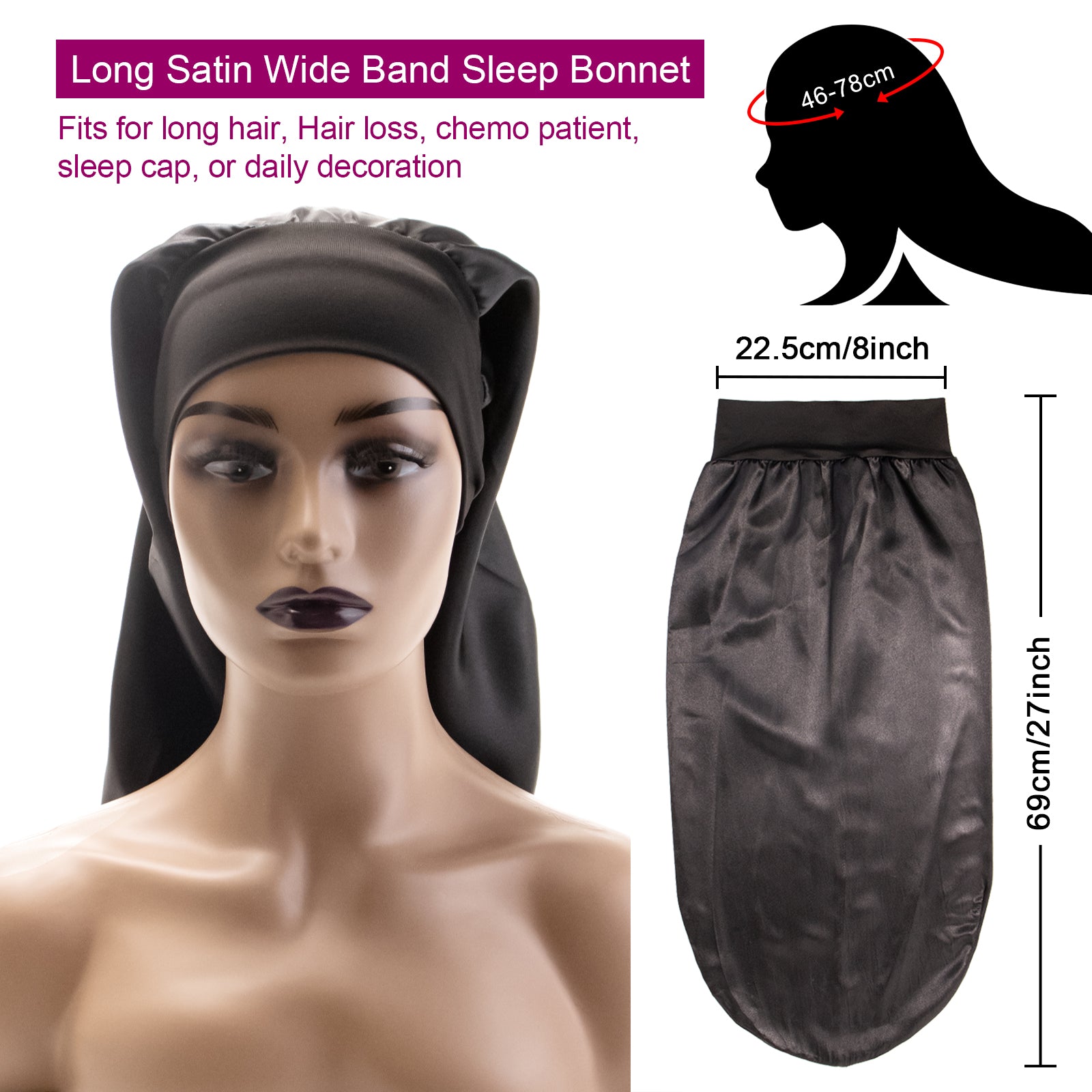 Exyhair Extra Large Satin Sleep Cap for Women with Long Hair, Braids, or Dreadlocks Oversized Night Bonnet for Natural Hair Protection