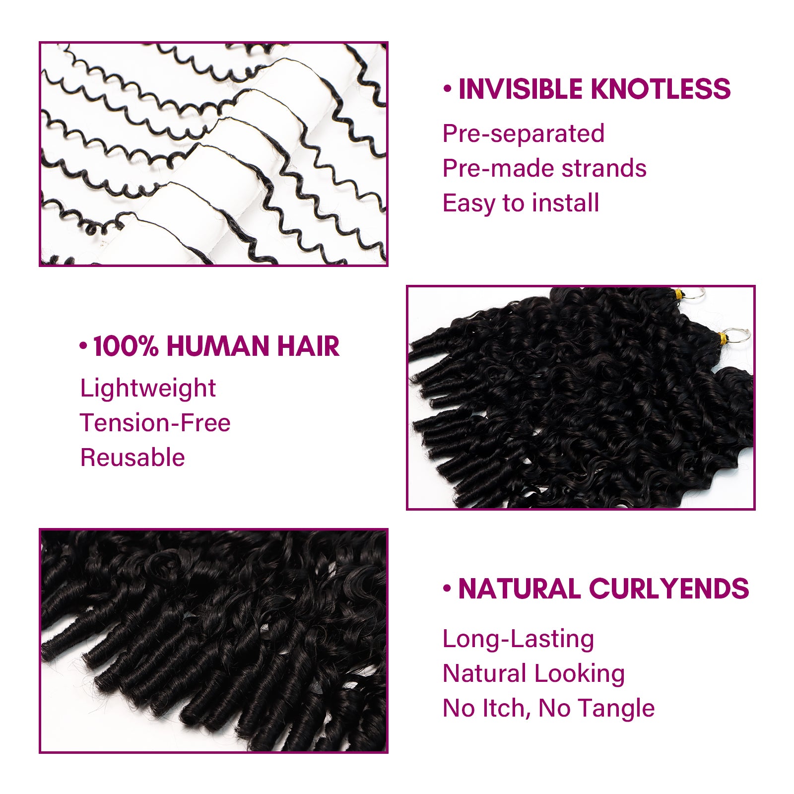 Exyhair 60G Burmese Curly Natural Black Feather Crochet Hair Extension for boho hair, twist, braids and miracle knots