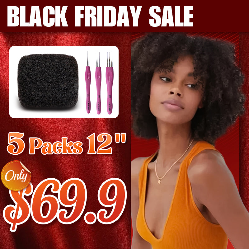 Exyhair 12 inch Tight Afro Kinky Bulk 100% Human Hair for Ideal to Make/ Repair Afro Hair Braids, Dreadlocks Extension, Afro Twist, with Crochet Hook