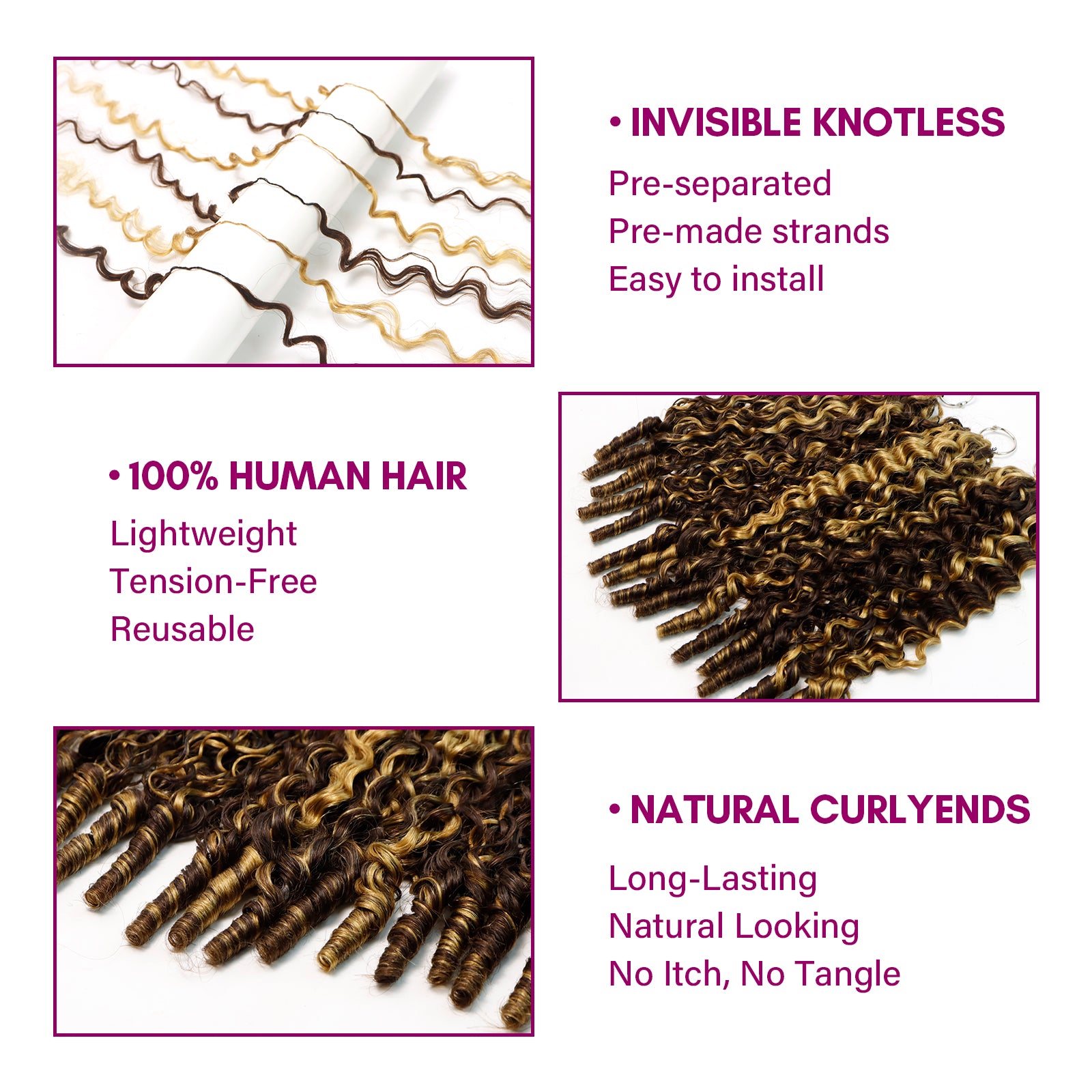 Exyhair 60G Burmese Curly Natural Black Feather Crochet Hair Extension for boho hair, twist, braids and miracle knots
