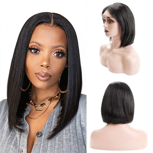 Exyhair Straight Short Bob 13*4 Lace Front Wigs 180% Density 100% Human Hair Wigs Pre Plucked Human Hair Wigs