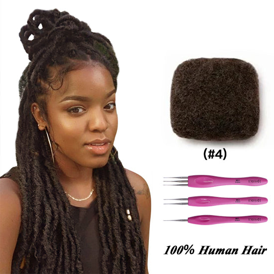 Exyhair #4 Tight Afro Kinky Bulk Human Hair for Draedlock Extensions, Repair Locs, Twists and Braids