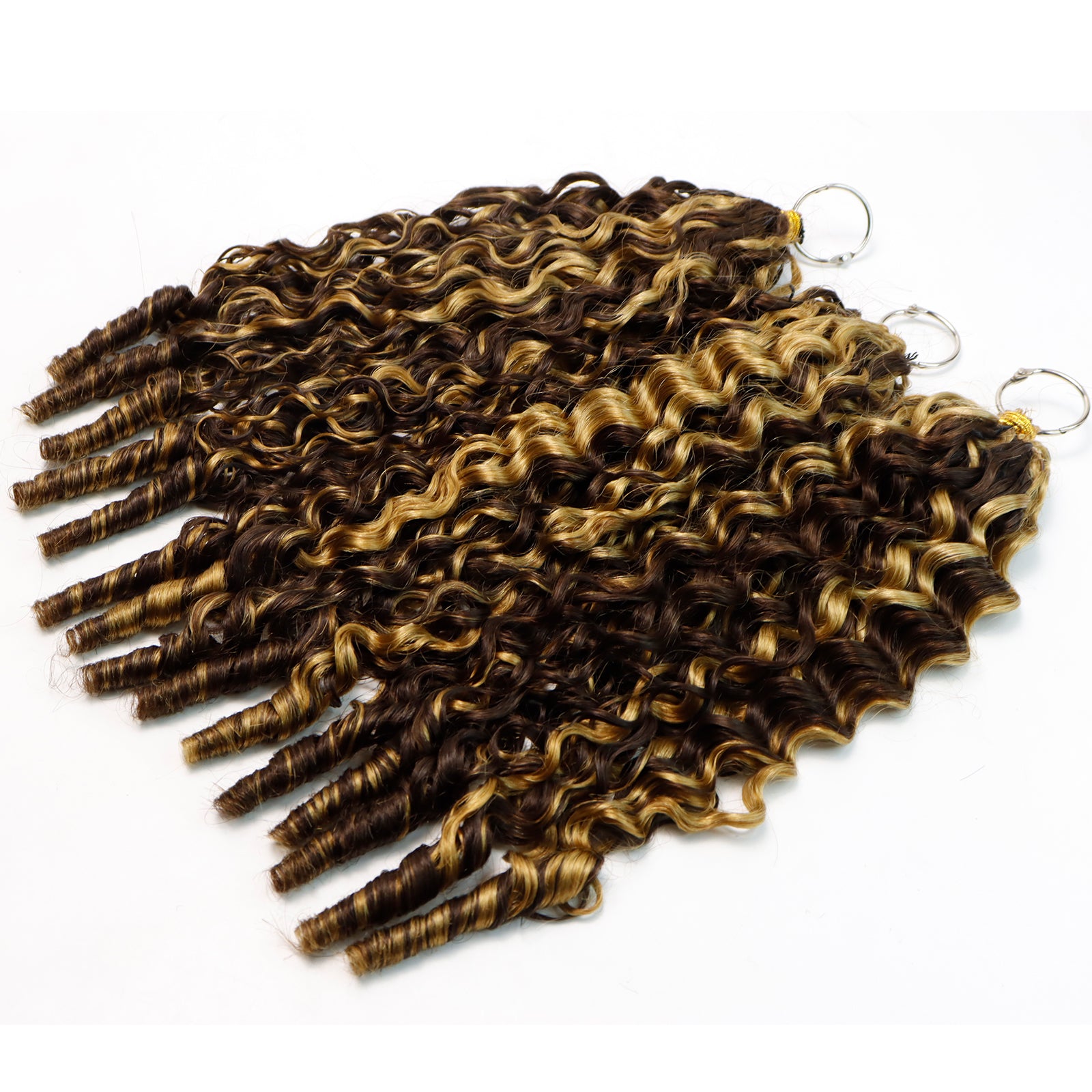 Exyhair 60G Burmese Curly P4/27 Feather Crochet Hair Extension for boho hair, twist, braids and miracle knots