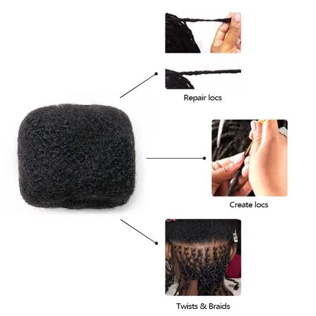 Exyhair 8 inch Tight Afro Kinky Bulk 100% Human Hair for Dreadlocks Twisting and Braiding, Afro Twist, with Crochet Hook