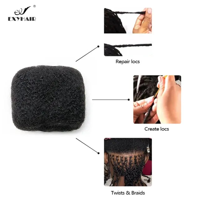 16 inch Tight Afro Kinky Bulk 100% Human Hair for Ideal to Make/ Repair Afro Hair Braids, Dreadlocks Extension, Afro Twist