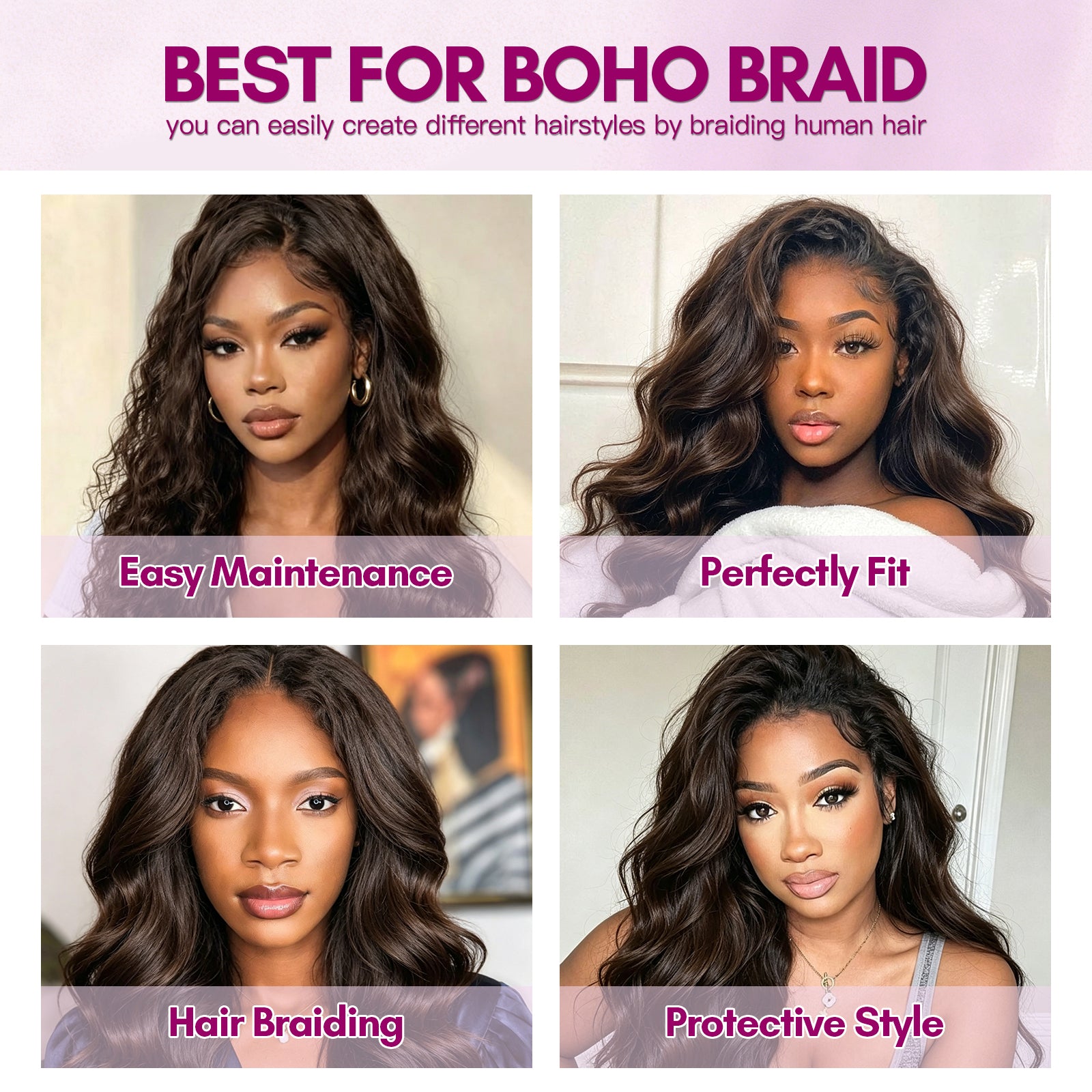 Exyhair 60G Water Wave Natural Black Bulk Human Hair Extensions for boho knotless braiding hair, twist, braids and miracle knots