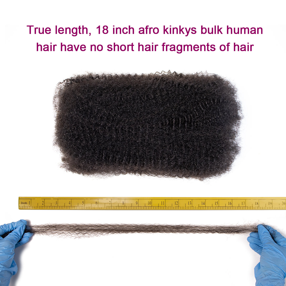 Exyhair Afro Kinky Bulk 100% Human Hair Bundles, Kinky Curly 3 Pack 1B Natural Black, Perfect for Braiding, Twists & Dreadlocks with Crochet Hook