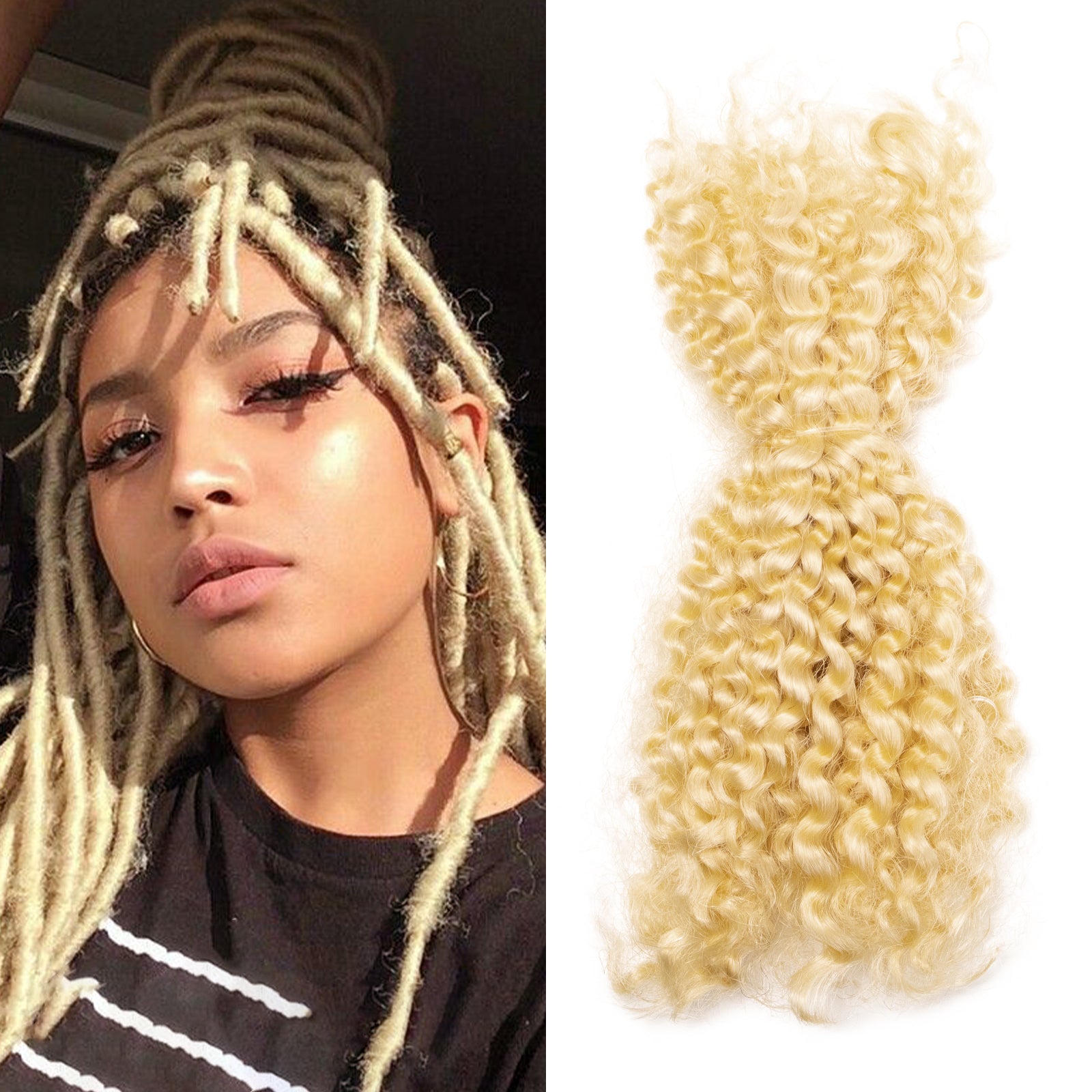 Exyhair Afro Kinky Curly Human Hair Bulk Curly Texture for Permanent Micro Locs,Twists, Braids, Repair Locs (#1B Natural Black)