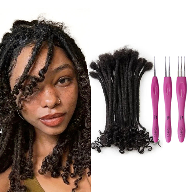 Exyhair Curly Ends High Quality Afro Kinky 100% Human Hair Crochet Dreadlocks with Human Curly Ends ( Free crochet hook + Free shipping)