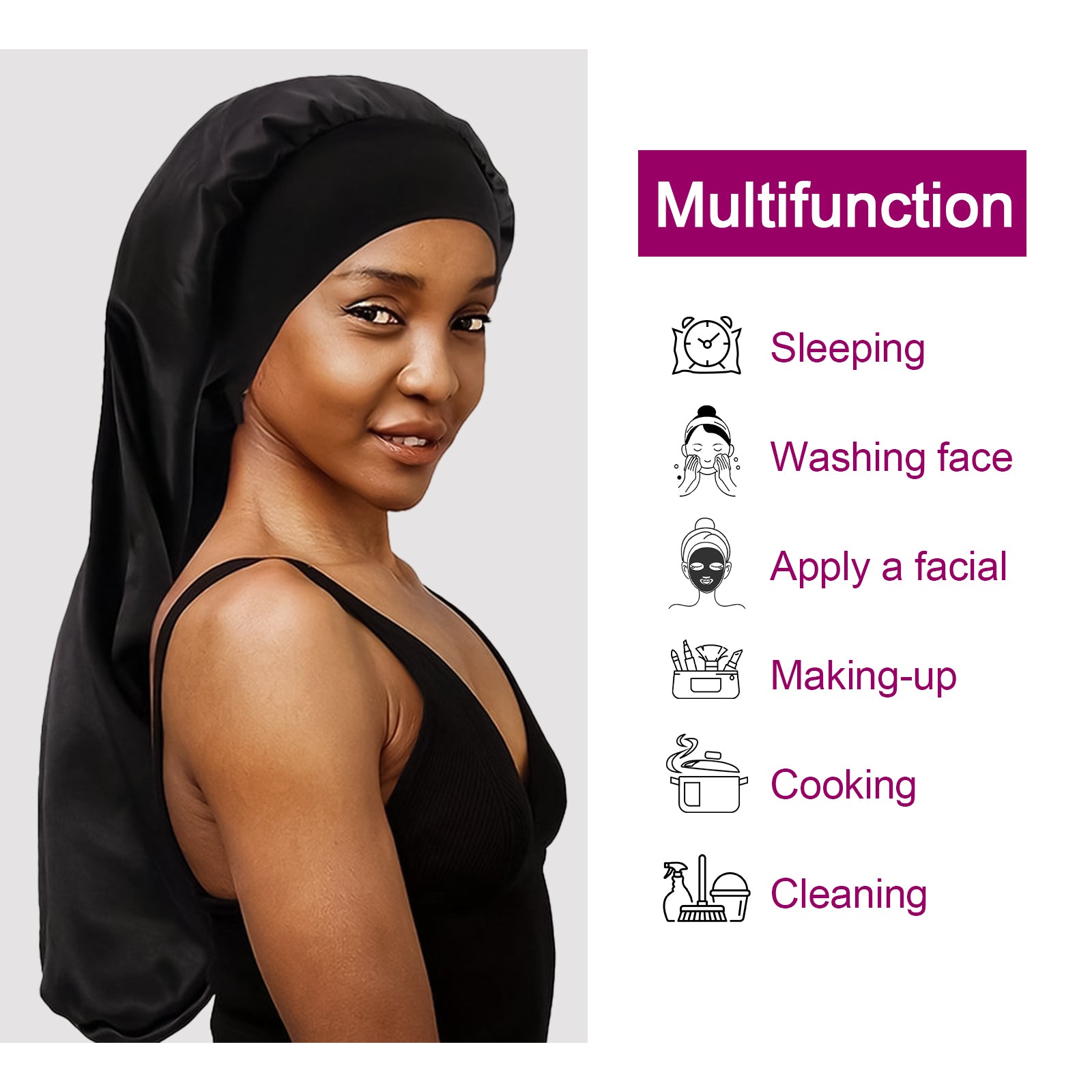 Exyhair Extra Large Satin Sleep Cap for Women with Long Hair, Braids, or Dreadlocks Oversized Night Bonnet for Natural Hair Protection
