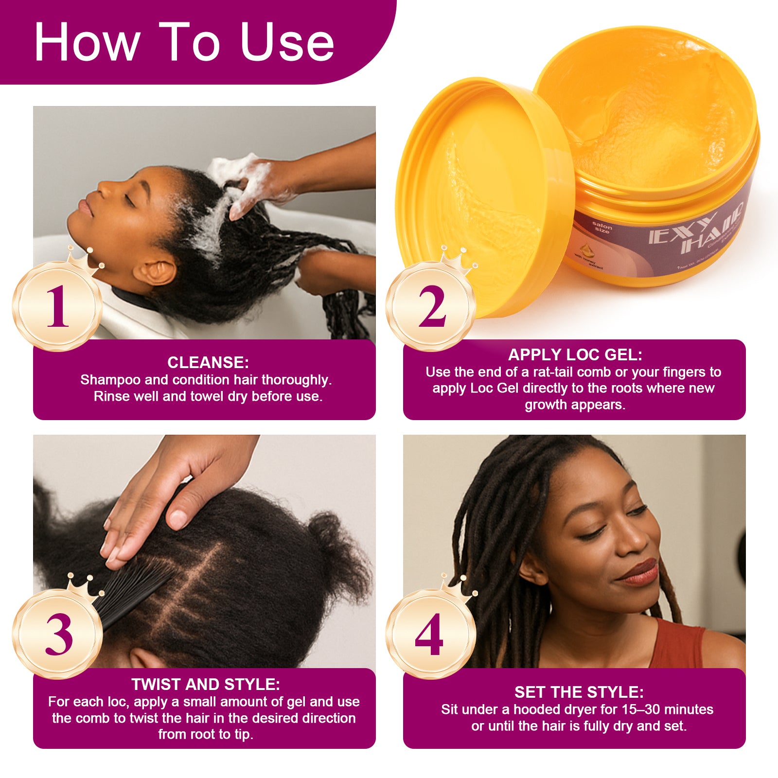 Exyhair Extra Hold Hair Styling Gel 8 oz 16 oz For Twists Braids Locs and Edges Non Flaking Alcohol Free with Argan Jojoba and Olive Oils