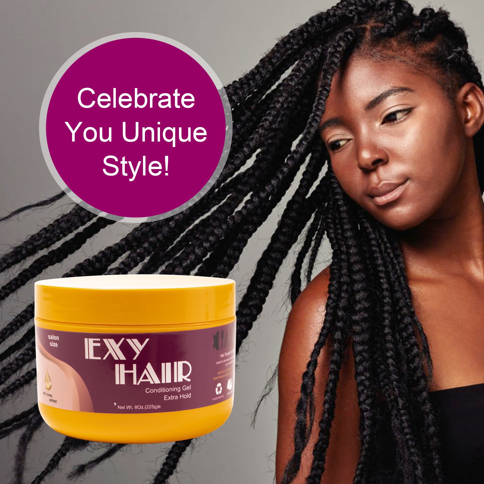 Exyhair Extra Hold Hair Styling Gel 8 oz 16 oz For Twists Braids Locs and Edges Non Flaking Alcohol Free with Argan Jojoba and Olive Oils