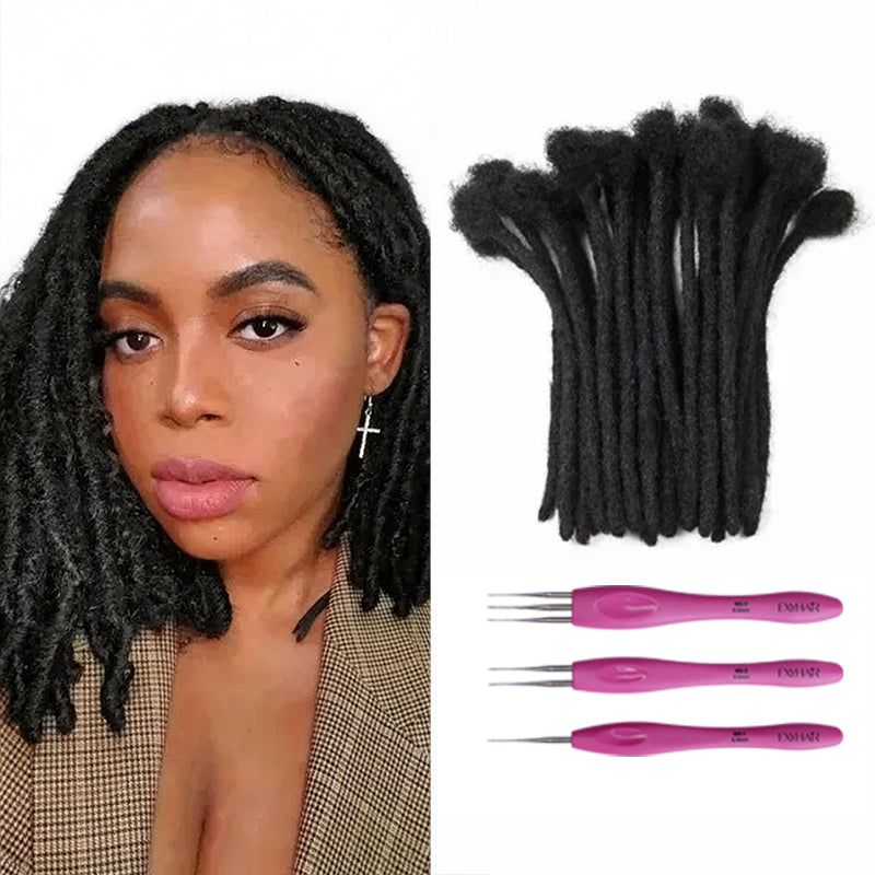 Exyhair 8 Inch Hot Style High Quality Afro Kinky Human Hair Crochet Dreadlock Extensions ( Free crochet hook + Free shipping)
