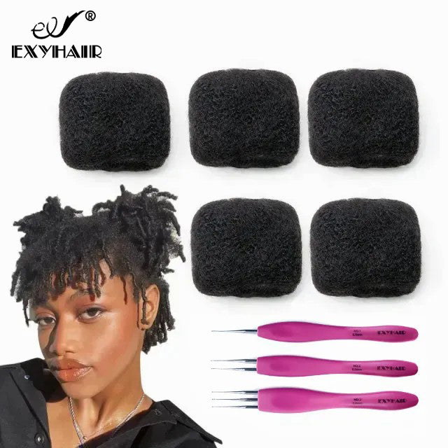 5 Packs 150g Tight Afro Kinky Bulk Human Hair for Dreadlocks Twisting and Braiding with Crochet Hook