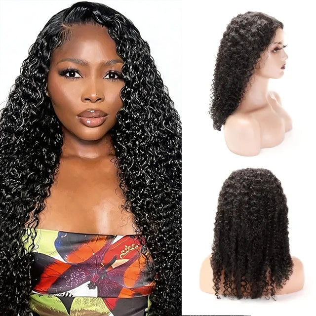 Exyhair Jerry Curly Lace Frontal Wigs 180% Density Top Quality Virgin Human Hair  Natural Color