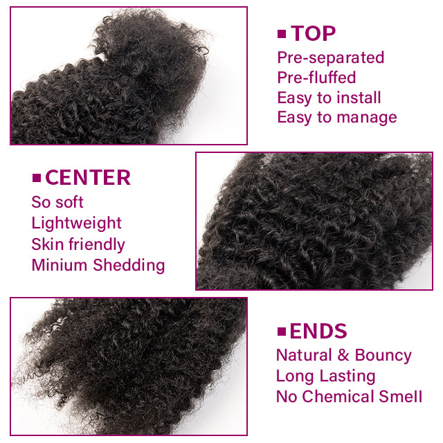 Exyhair Afro Kinky Curly Human Hair Bulk Curly Texture for Permanent Micro Locs,Twists, Braids, Repair Locs (#1B Natural Black)