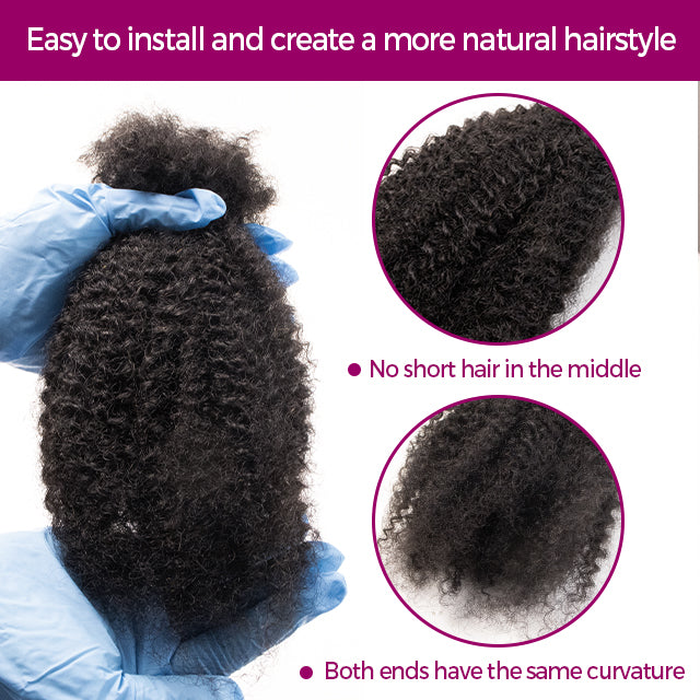 Exyhair Afro Kinky Curly Human Hair Bulk Curly Texture for Permanent Micro Locs,Twists, Braids, Repair Locs (#1B Natural Black)