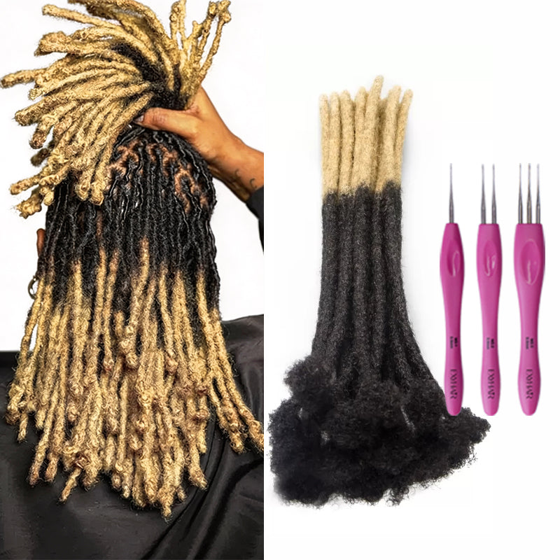 Exyhair #1B/613 Afro Kinky Human Hair Ombre Colors Crochet Dreadlock Extensions ( Free eyelashes + Free shipping)