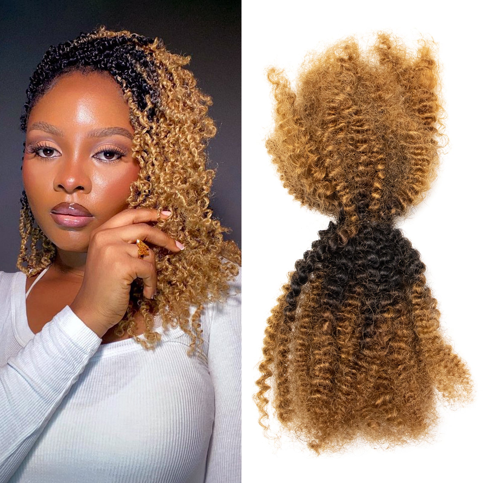 Exyhair Afro Kinky Curly Human Hair Bulk Curly Texture for Permanent Micro Locs,Twists, Braids, Repair Locs (#1B Natural Black)