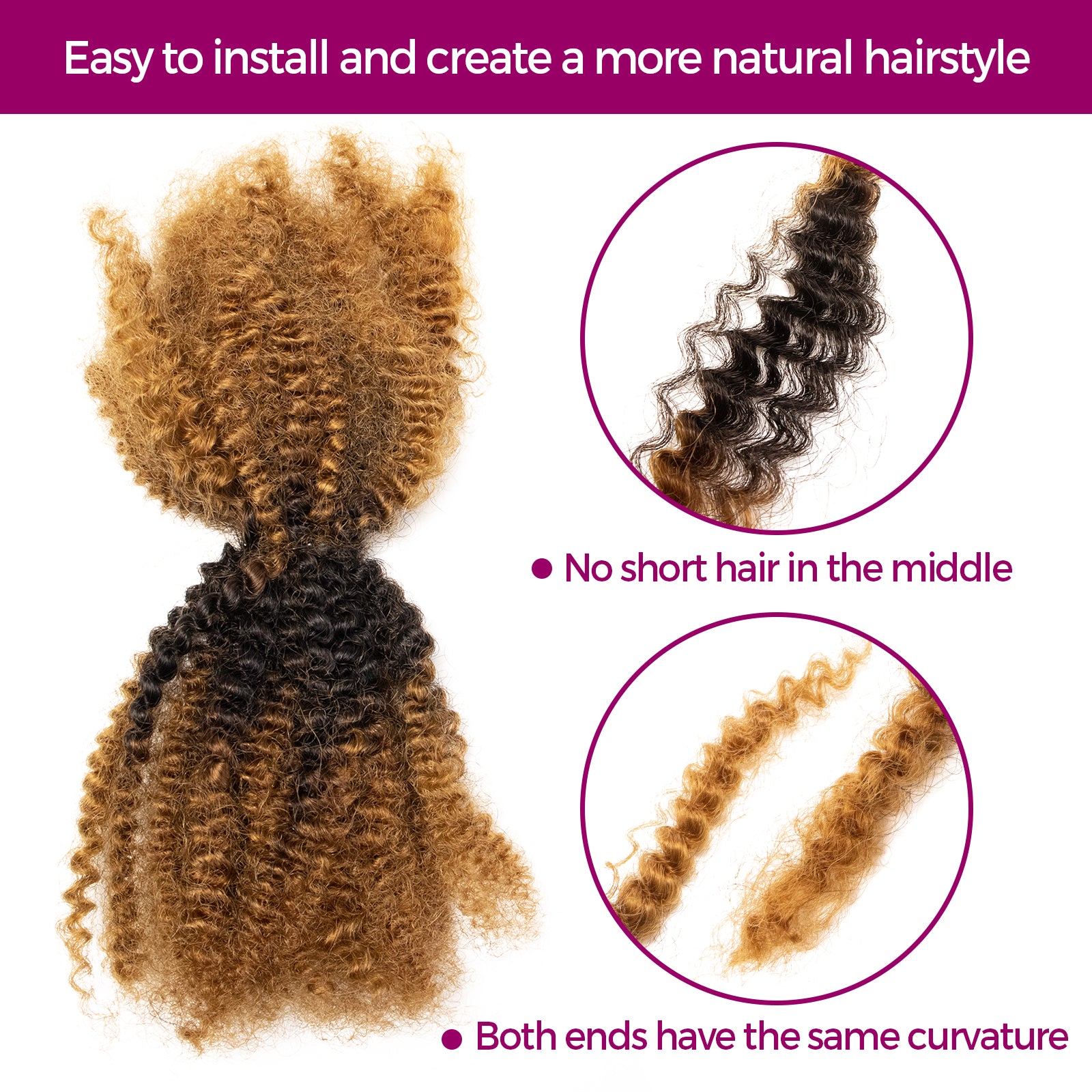 Exyhair Afro Kinky Curly Human Hair Bulk Curly Texture for Permanent Micro Locs,Twists, Braids, Repair Locs (#1B Natural Black)