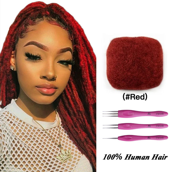 Exyhair #RED Color Tight Afro Kinky Bulk Human Hair for Draedlock Extensions, Repair Locs, Twists and Braids
