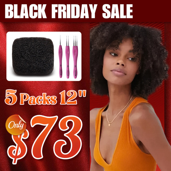 Exyhair 12 inch Tight Afro Kinky Bulk 100% Human Hair for Ideal to Make/ Repair Afro Hair Braids, Dreadlocks Extension, Afro Twist, with Crochet Hook