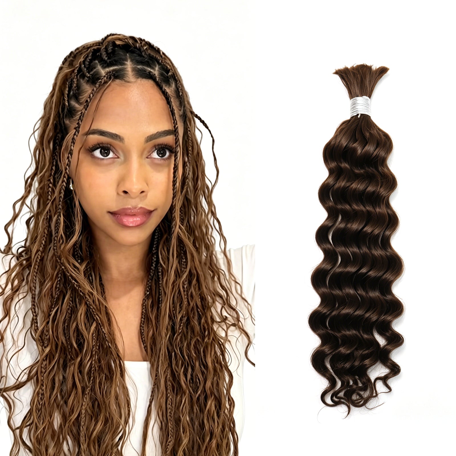Exyhair 60G Water Wave Natural Black Bulk Human Hair Extensions for boho knotless braiding hair, twist, braids and miracle knots