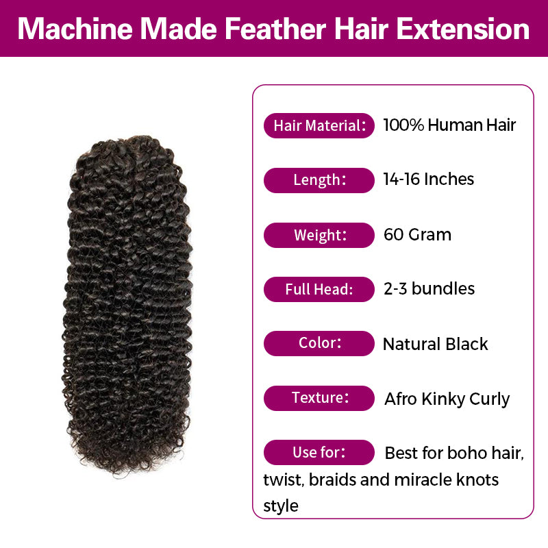 Exyhair 60G Afro Kinky Curly Natural Black Feather Crochet Hair Extension for boho hair, twist, braids and miracle knots