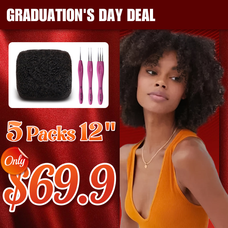 Exyhair 12 inch Tight Afro Kinky Bulk 100% Human Hair for Ideal to Make/ Repair Afro Hair Braids, Dreadlocks Extension, Afro Twist, with Crochet Hook