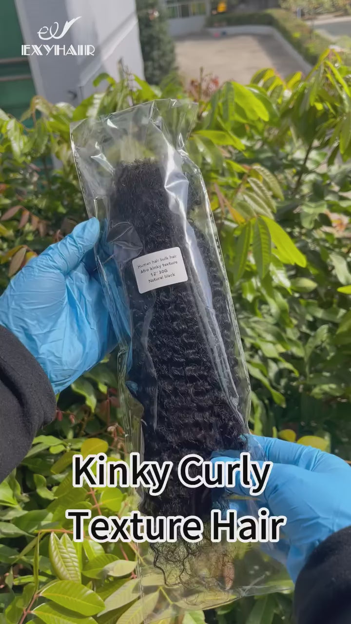 Exyhair Afro Kinky Curly Human Hair Bulk Curly Texture for Permanent Micro Locs,Twists, Braids, Repair Locs (#1B Natural Black)