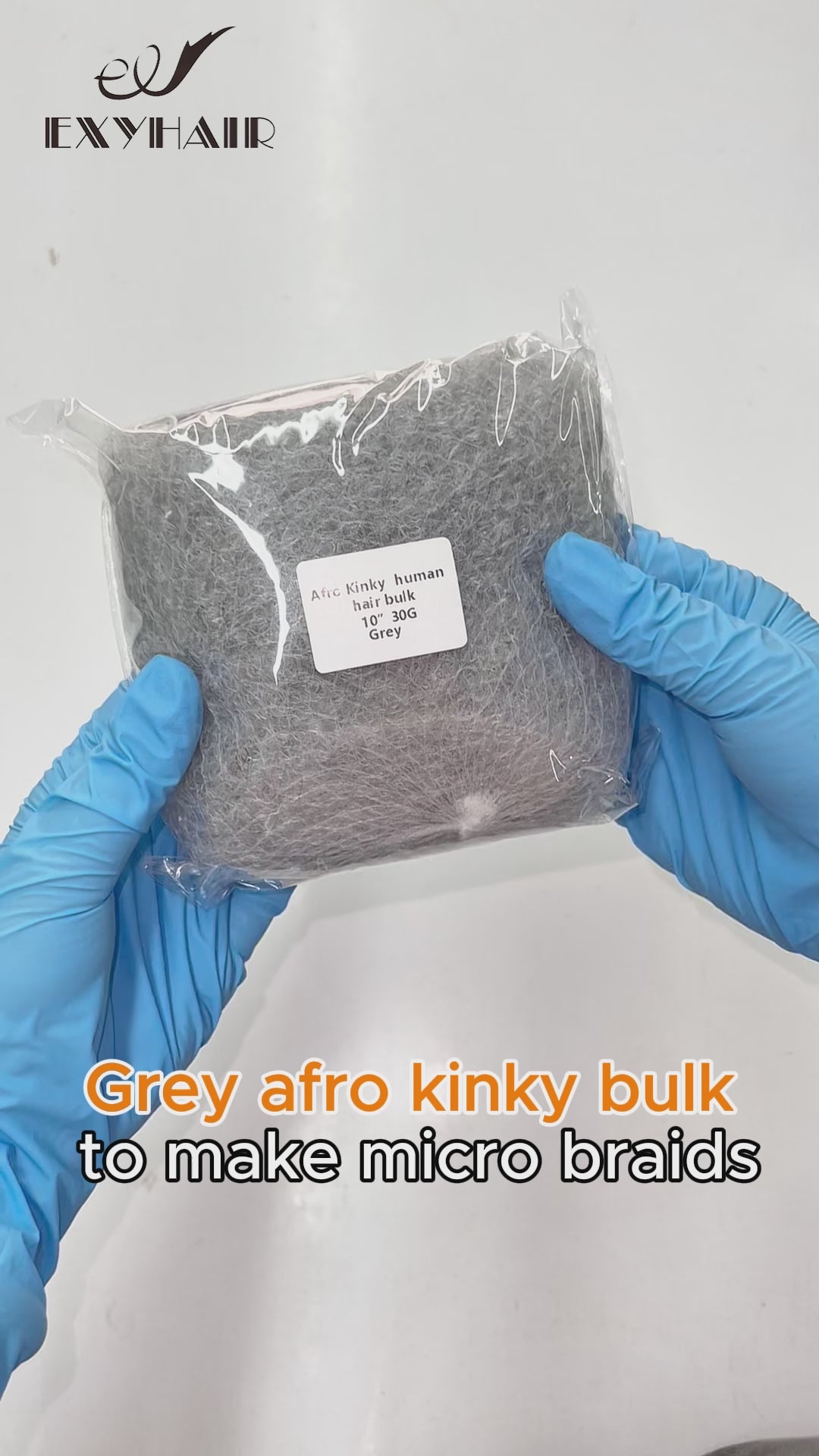 Exyhair #Gray Tight Afro Kinky Bulk 100% Human Hair for Ideal to Make/ Repair Afro Hair Braids, Dreadlocks Extension, Afro Twist, with Crochet Hook