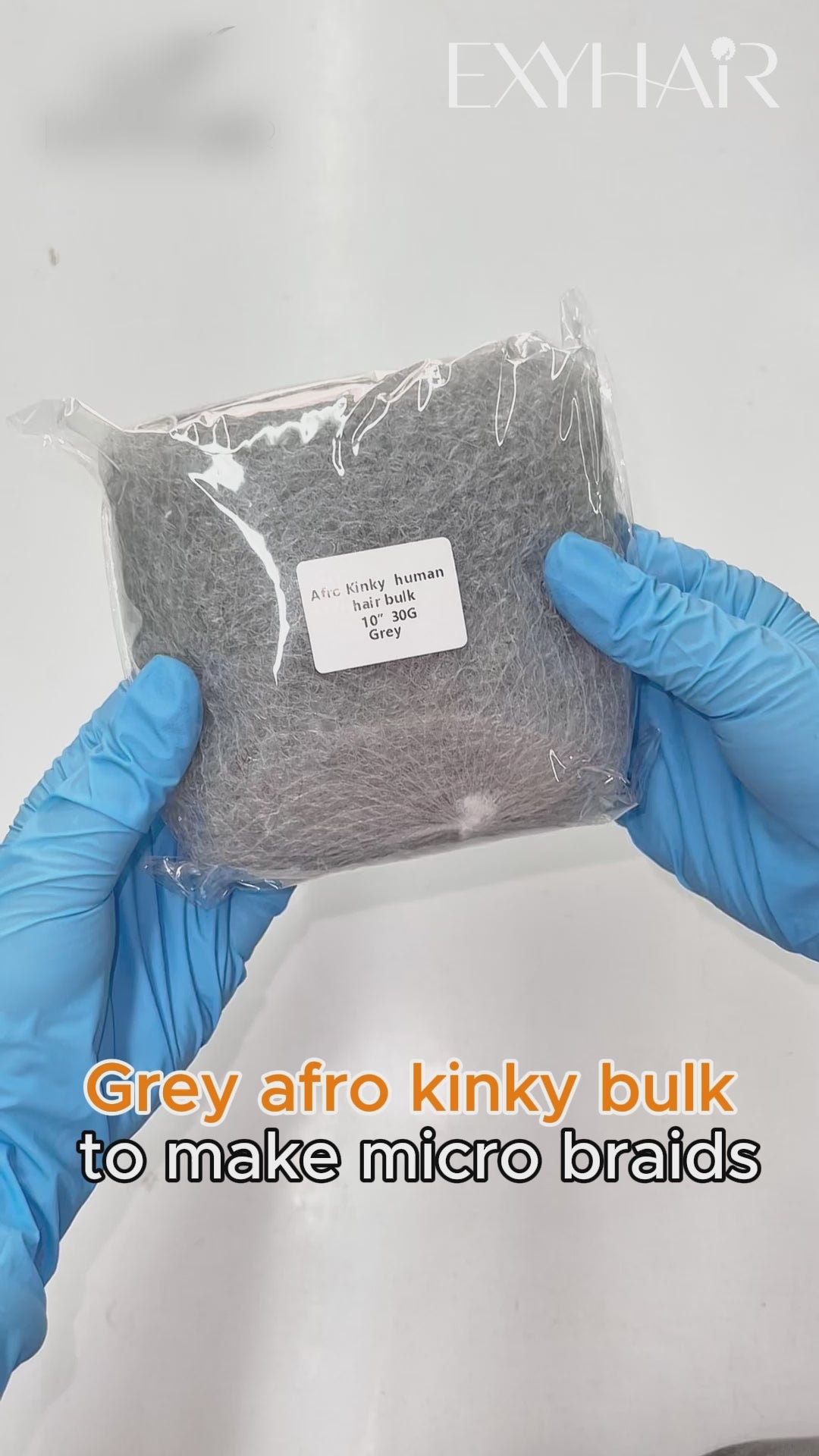 Exyhair #Gray Tight Afro Kinky Bulk 100% Human Hair for Ideal to Make/ Repair Afro Hair Braids, Dreadlocks Extension, Afro Twist, with Crochet Hook